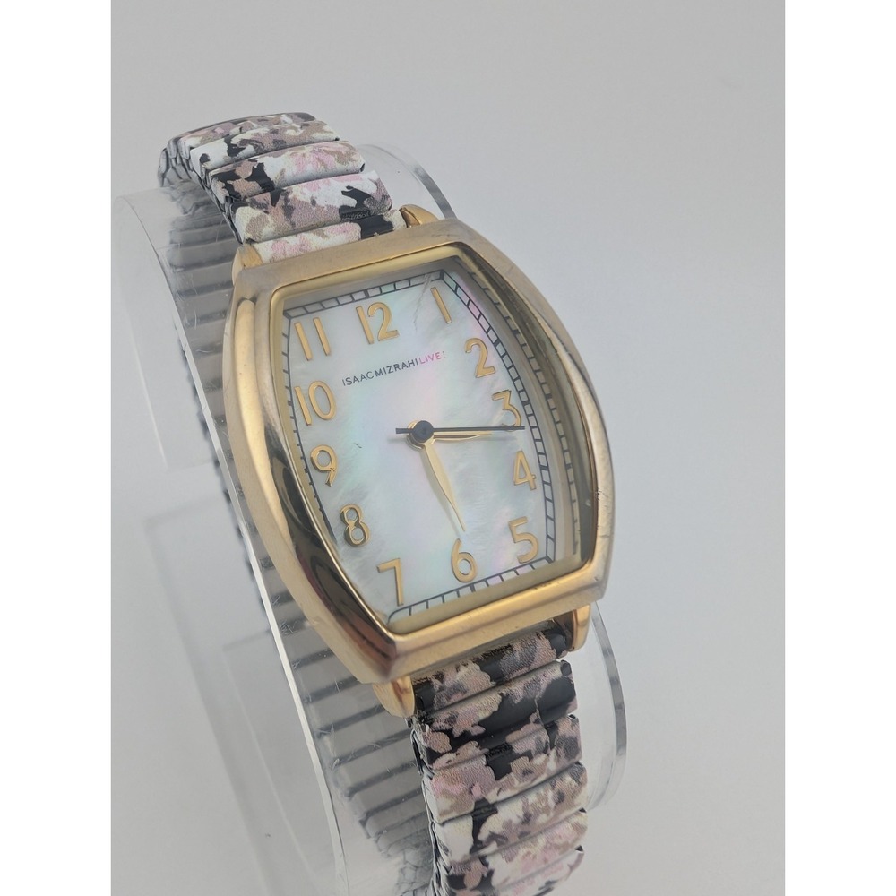Isaac Mizrahi Live Watch Women MOP Dial Floral Stretch Band IMZ738A- New Battery